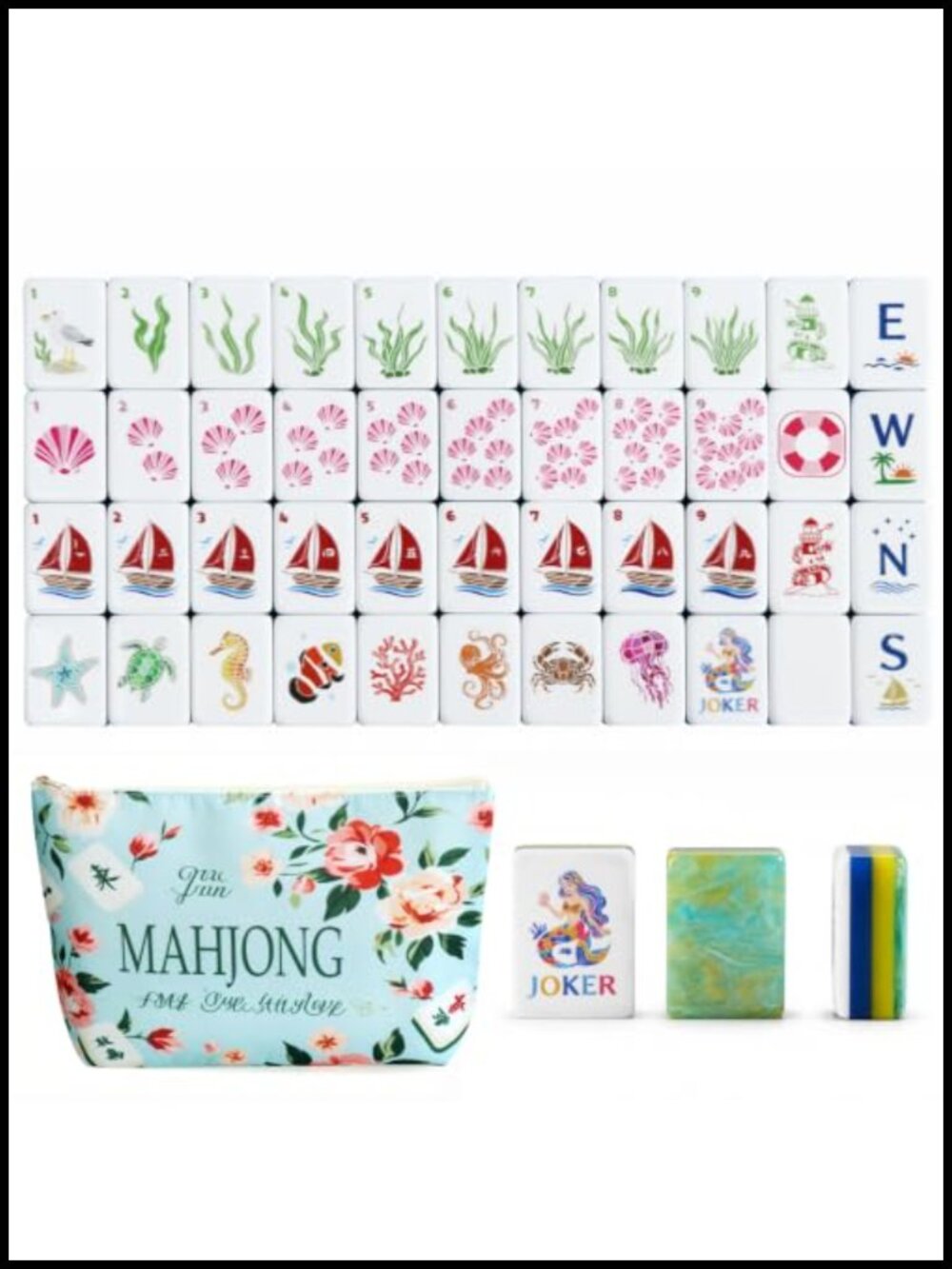 160 Tile Acrylic Mahjong Set, 4-Layer American Tiles w/ Dice & Cards